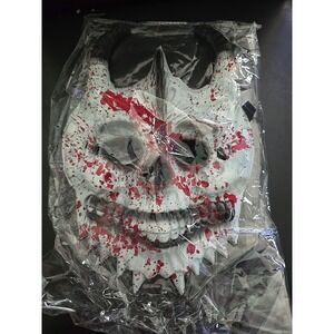 3D Skull Skeleton Full Face Mask Scary Halloween Horns Blood Spikes Costume